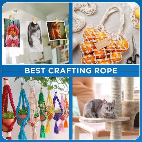 TECEUM 50 FT Cotton Rope 3/16 (5 mm) - Strong Braided Rope for Crafting, Camping, DIY, Indoor & Outdoor Use, Red