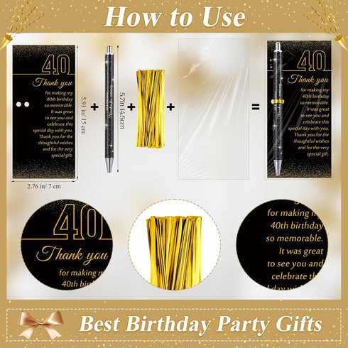 Feifeiya 24 Set 40th Birthday Party Favor for Guests Anniversary Appreciation Gifts Birthday Glitter Ballpoint Pen