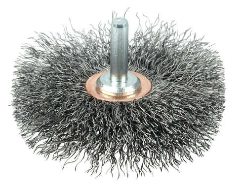 Weiler 17616 3" Narrow Face Crimped Wire Wheel, .0118" Steel Fill, 1/4" Stem, Stem-Mounted, Made in the USA