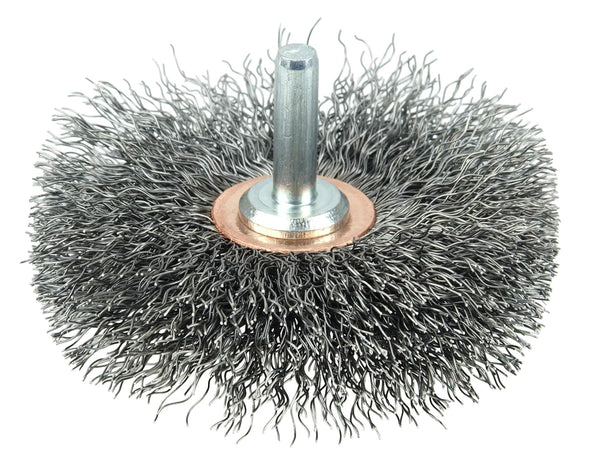 Weiler 17616 3" Narrow Face Crimped Wire Wheel, .0118" Steel Fill, 1/4" Stem, Stem-Mounted, Made in the USA