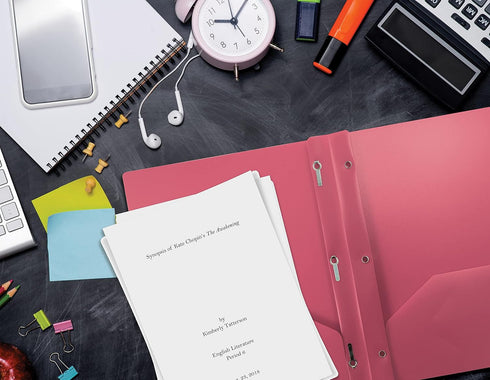 Better Office Products Pink Plastic 2 Pocket Folders with Prongs, Heavyweight, 24 Pack, Letter Size