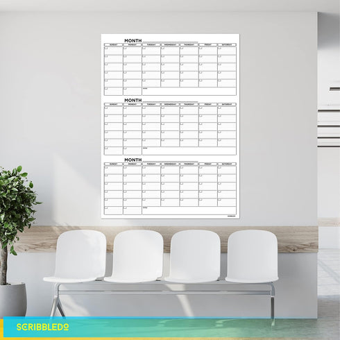 Large 36"x48" Quarterly White Board Calendar, Dry Erase Wall Calendar for 3 Month Planning with Markers and Eraser