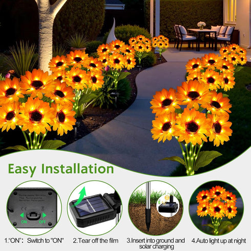 18 (3 Pack) Solar Sunflower Lights Outdoor Garden Decor, Solar Flowers Lights with Sunflowers, Waterproof Fall Decor