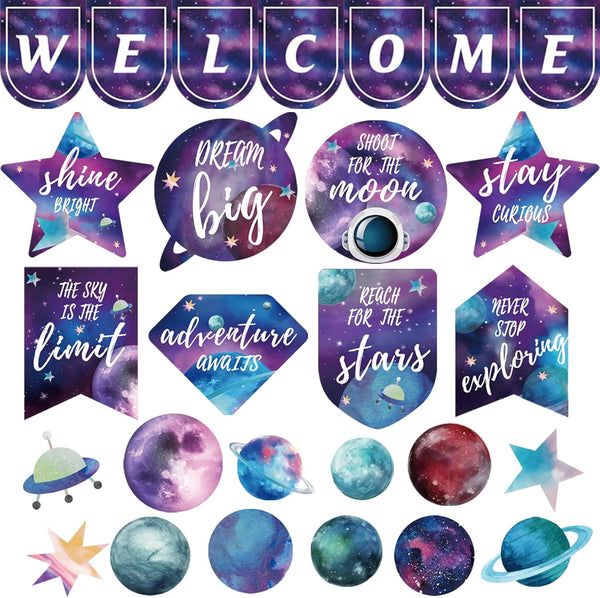 VABAMNA 28Pcs Space Motivational Posters Bulletin Board Decorations for Teachers School Office Home Decor