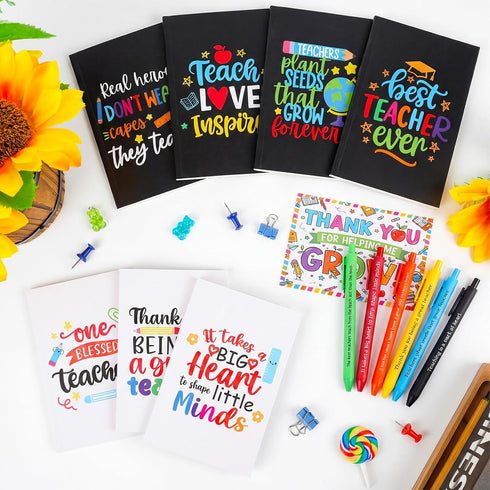 FunooFuno 36 2026 Pcs End of Year Teacher Gifts Inspirational Notebooks Pens and Thank You for Helping Me Grow Cards