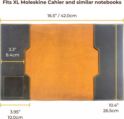 Rustic Handmade Leather Journal Cover for Moleskine Cahier XL (19x25 cm), Unique Storage Design, Pen Holder for Men,