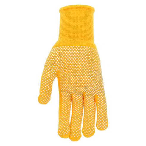 MUD Women's Everyday Mini-Dot Palm Garden Gloves, 2 PK, Lightweight Nylon Knit, Saffron & Mint Colored, Medium/Large