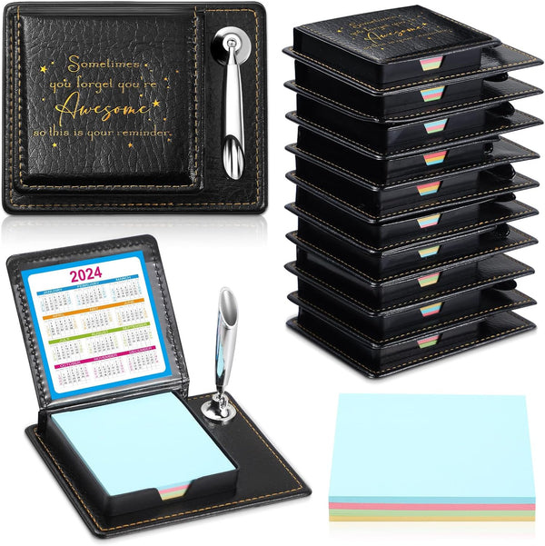 Tenceur 10 Pcs Thank You Gifts Sticky Note Holders - Appreciation Gifts for Employee Coworker with PU Leather Box