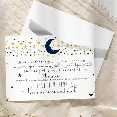 Twinkle Little Star Baby Shower Thank You Cards with Envelopes (25 Pack), Customizable Space for Handwritten Note