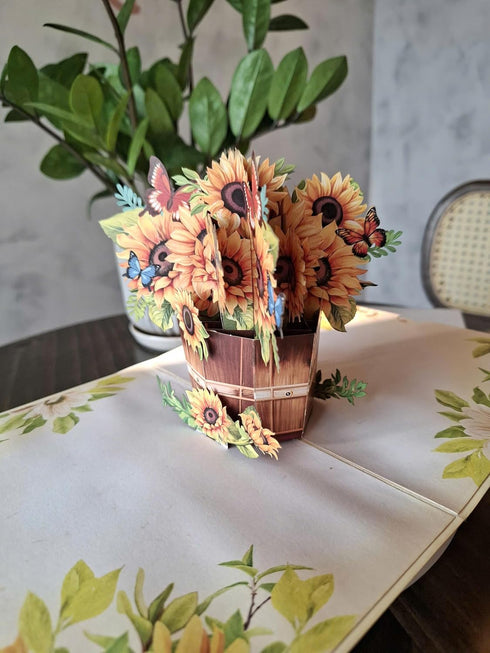 6 8 3d Sunflower Pop Up Card, Butterfly, Flower Basket Card, x In Pop-Up Cards For Mom, Wife, Girlfriend, Sister, Ideal