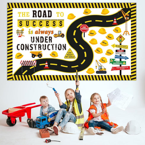 91 Pcs Construction Bulletin Board Decorations Road Cutouts Road to Success Bulletin Board Under Construction