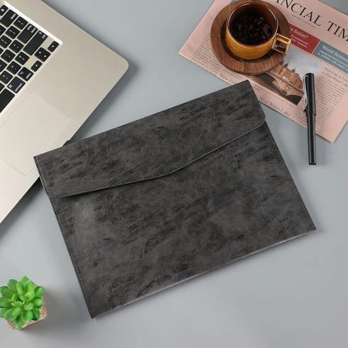 Enyuwlcm PU Leather A4 File Folder Document Holder, Stylish Portfolio Envelope Case with Snap Closure, Black