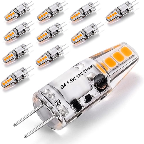 G4 LED Bulbs, 10W-20W T3 Halogen, 12V Landscape Replacement, JC Bi-Pin Base, 1.5W AC/DC 12V, Warm White 2700K, 10 Pack