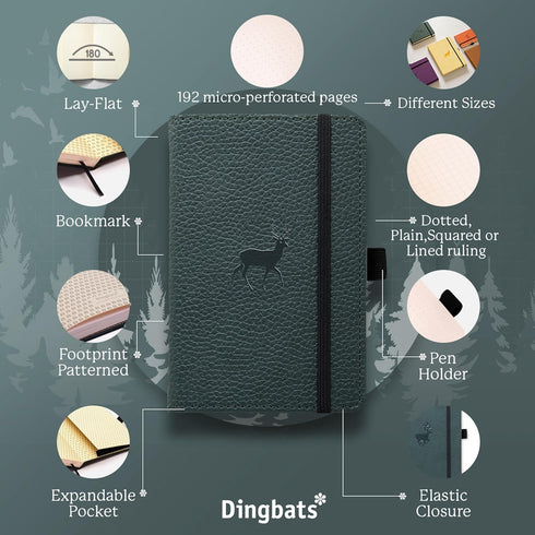 Dingbats* - Wildlife A6 Grid Pocket Notebook - PU Leather Hardcover Small Journal for Work, Travel, Elastic Closure