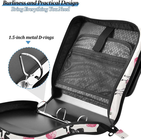 ALAZA 3 500 Ring Zipper Binder Milk Cow Pink Strawberry Binders Bag with Shoulder Strap Sheets Paper Organizer Trapper
