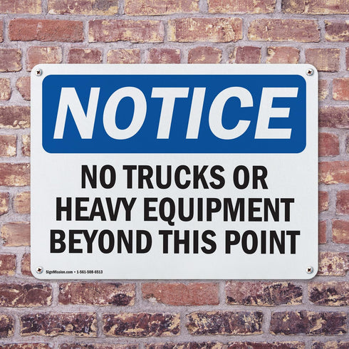 (2 Pack) OSHA Notice Sign, No Trucks Or Heavy Equipment Beyond This Point, 18 Inch X 12 Inch Aluminum