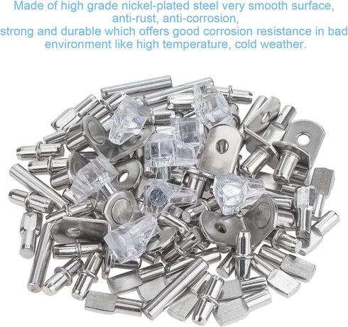 DYWISHKEY 5 100PCS Styles Shelf Pins Kit, Nickel Plated Shelf Bracket Pegs Cabinet Furniture Shelf Pins Support