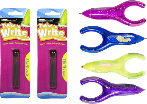 PenAgain Twist 'n Write Pencil Assorted Colors 4 Count Bundle with 10 Count Refills (00071)