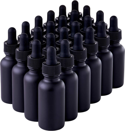 24 Pack Black Coated Boston Round Essential Oils Glass Bottles with Black Dropper Cap, 1oz