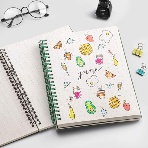 EMSHOI Dotted Journal Spiral Notebook, 7.48" x 10.15", 2 Pack, 320 Pages, 100gsm Thick Paper, B5 Dot Grid Journals
