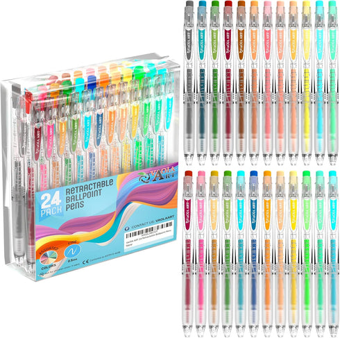 Retractable Gel Pens - 24 Colors Cute Pen Set for Adult Coloring, Art and School Supplies