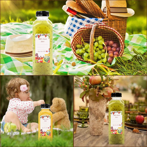 20pcs 16oz SUPERLELE Juice Bottles, Plastic Juicing Bottles with Caps, Clear Drink Containers with Lids for Drinking