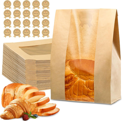 50 Pcs Bread Bags for Homemade Bread, Sourdough Paper With Window, 50%