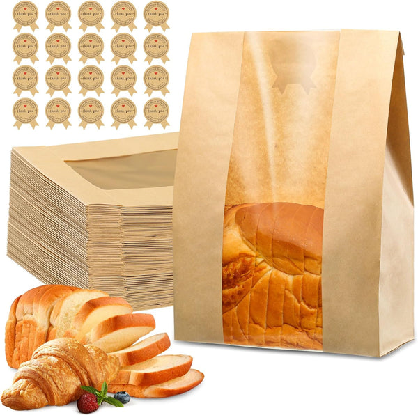 50 Pcs Bread Bags for Homemade Bread, Sourdough Paper With Window, 50%