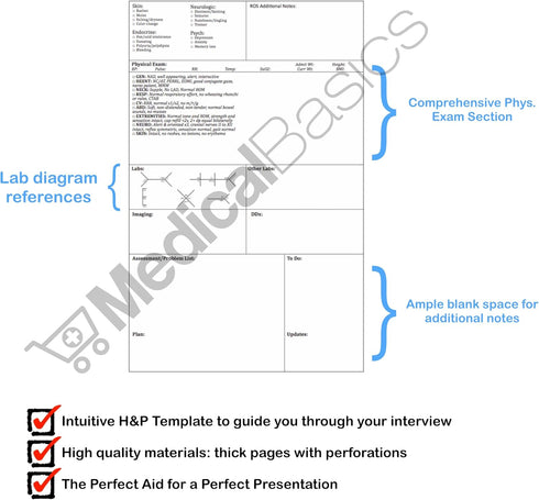 H&P Notebook, Medical History and Physical Notebook, 100 Medical Templates with Perforations