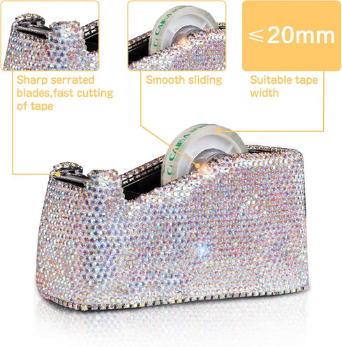 Bling Crystal Luxury Handmade Diamond Stapler & Desktop Tape Dispenser, Office Stationery Kit for Women