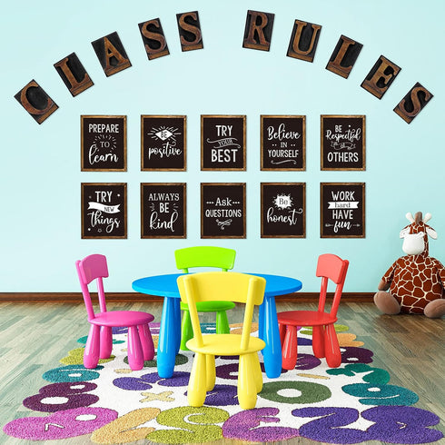 Clabby 20 Pcs Classroom Bulletin Board Posters Class Rules Motivational Quote Wall Poster Set Rustic Decoration
