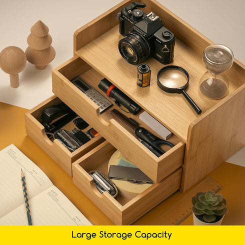 MEEDEN Bamboo Desk Organizer with Drawers, Desktop Storage Container for Office Home Toiletries