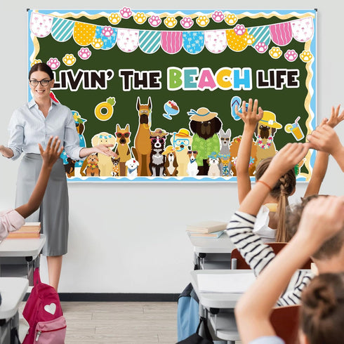 Summer Dog Bulletin Board Decorations Hawaiian Dog Theme Classroom Border Set Cute Puppy Paper Cutouts