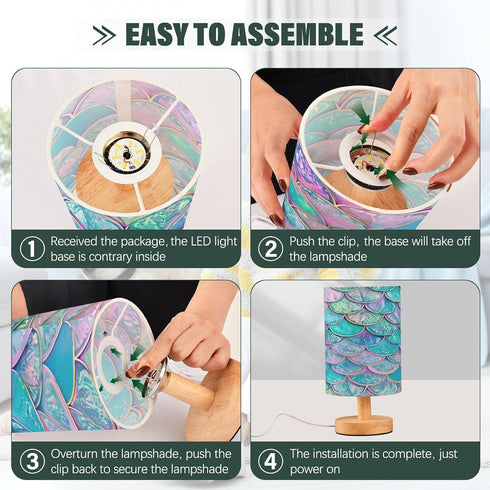 ALAZA Iridescent Mermaid Scales Table Lamp for Bedroom USB Port Bedside Lamp Small Nightstand Desk Lamp for Girls Boys