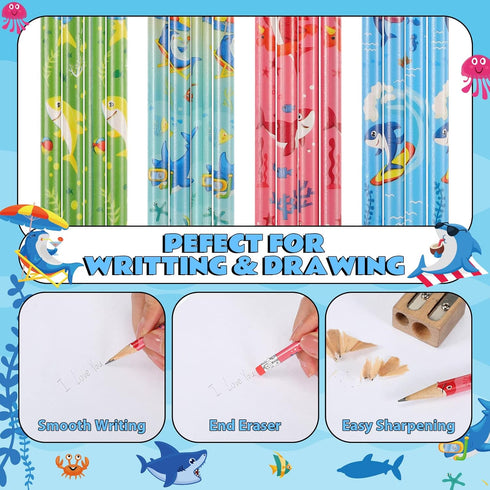 Geyee 36 Pcs Space Pencils for Kids, Assorted Shark Novelty Wood Pencils for Classroom Supplies