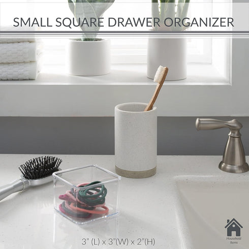 Simplify Small Square Drawer Organizer, 3" x 3" x 2", Multi-Purpose Home Organization Desk Accessories Clear