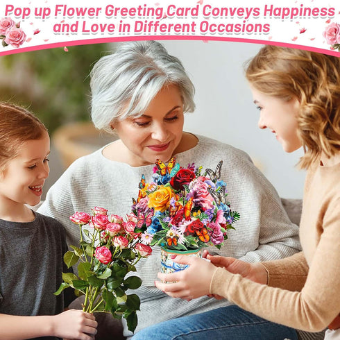 6 Pack 3D shynek Paper Flower Pop Up Cards, Flower Bouquet Card Popup Greeting Cards for Mother's Day, Graduation