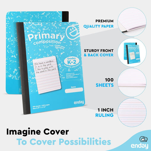 Enday Primary Composition Notebook K-2 - Primary Ruled, 100 Sheets, Blue and Purple (2 Pack)