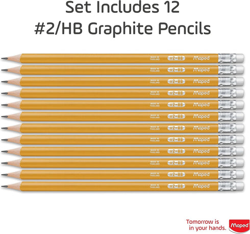 Maped Essentials Yellow Triangular Graphite #2 Pencils 12-Pack Presharpened