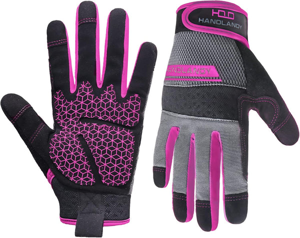HANDLANDY Women Safety Work Gloves, Utility Touch Screen Grip Gloves for Gardening and Yardwork