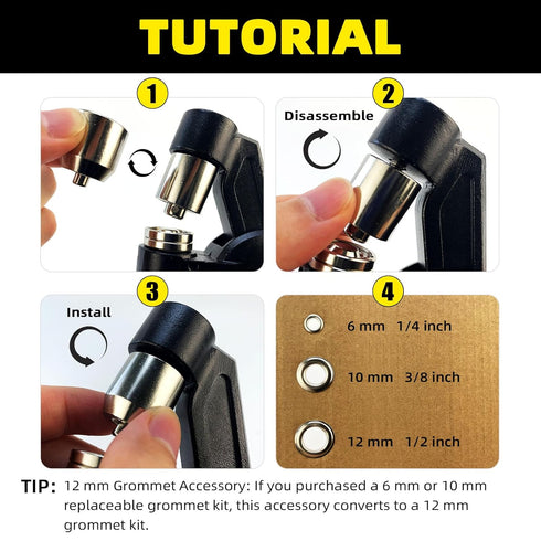 1/2" Grommet Accessory for Grommet Tool, includes 200 Pcs 12mm Grommet and 12mm Die Heads
