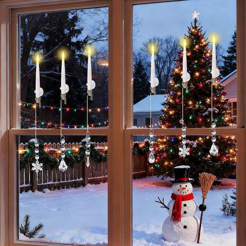 12 DECYOOL PCS Christmas Tree Candle, Flameless Taper Window Candle with Acrylic Pendant Spring Hook Christmas Hanging