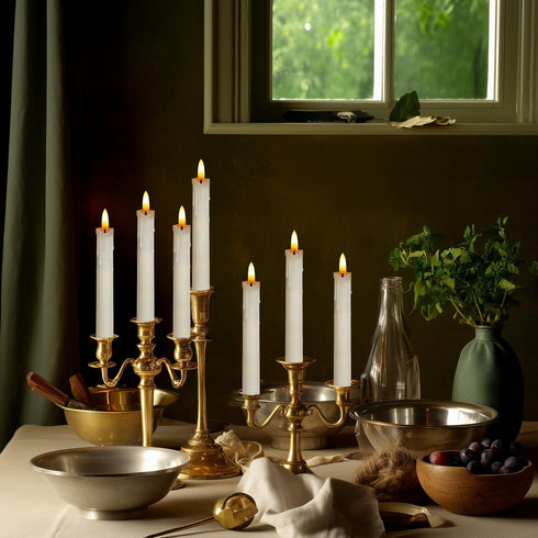 WYZworks 6.75" LED Flameless Mini Taper Candles with Flicker Mode, Battery Operated, 12-Pack, Ivory