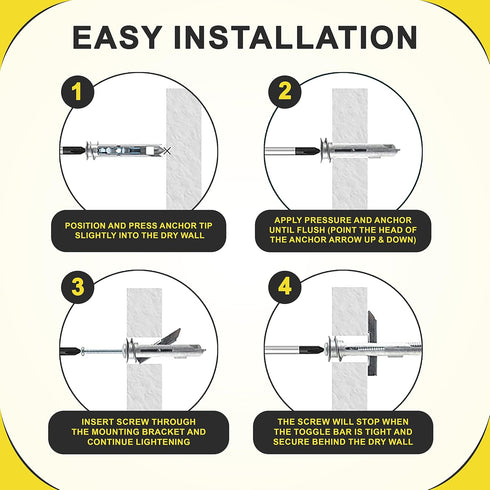 Heavy Duty Drywall Anchors and Screws Kit - Durable Zinc Self-Drilling Toggle Anchors for Hanging