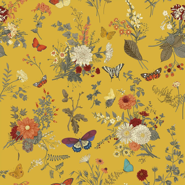 VEELIKE 17.7''x354'' Yellow Floral Peel and Stick Wallpaper Vintage Herbs Marigolds Floral