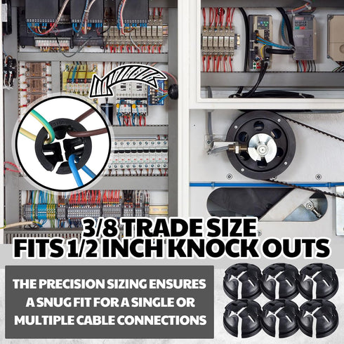 100 Pcs Non Metallic Button Push-in Cable Connector, Black Snap Connector for Junction Box (3/8 Trade Size)