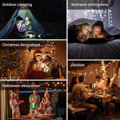 ZQHGMM 2-Pack 4-in-1 32.8-Foot 8 Warm Camping String Lights, Quick-Closing, Rechargeable Tent Lights, Lighting Modes