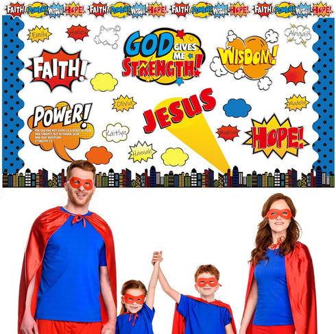 Religious Hero Bulletin Board Set, Super Theme Hero Jesus Cutouts for Sunday School Classroom Decor