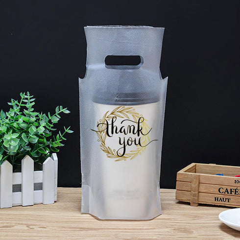 YHNTGB 200 Packaging 11 6.3 Inch Pcs Handle Drinking Poly Bags Single Cup Clear Plastic Carriers Take Out Delivery