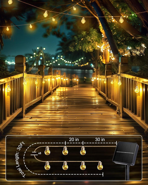 30Ft 15 Bulbs, 8 Brightown Solar String Lights Outdoor, Vintage Hemp Rope Solar Patio Lights with Shatterproof Light